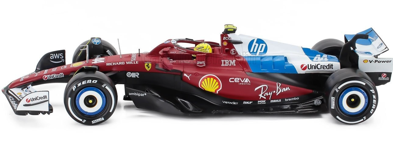 Bburago Ferrari F1 SF-25 Team Scuderia Ferrari HP #44 Miami GP 2025 (Hamilton) Red WITH CASE 1:18