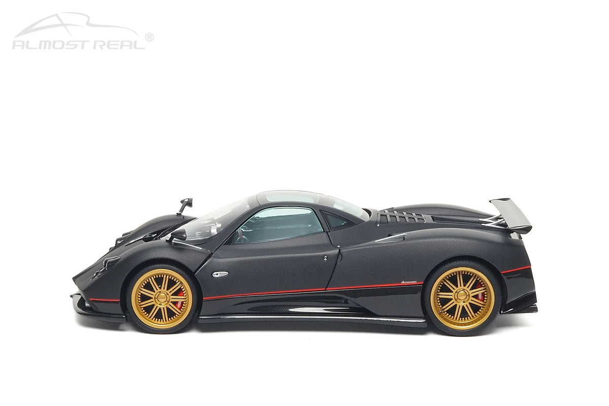 Almost-Real 2005 Pagani Zonda F Matte Carbon Black w/ Red Stripe 1:18