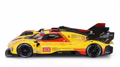 Bburago Ferrari 499P 3.0L Turbo V6 #83 Team Ferrari AF Corse 2025 24hr Le Mans - Yellow 1:18 WITH DISPLAY
