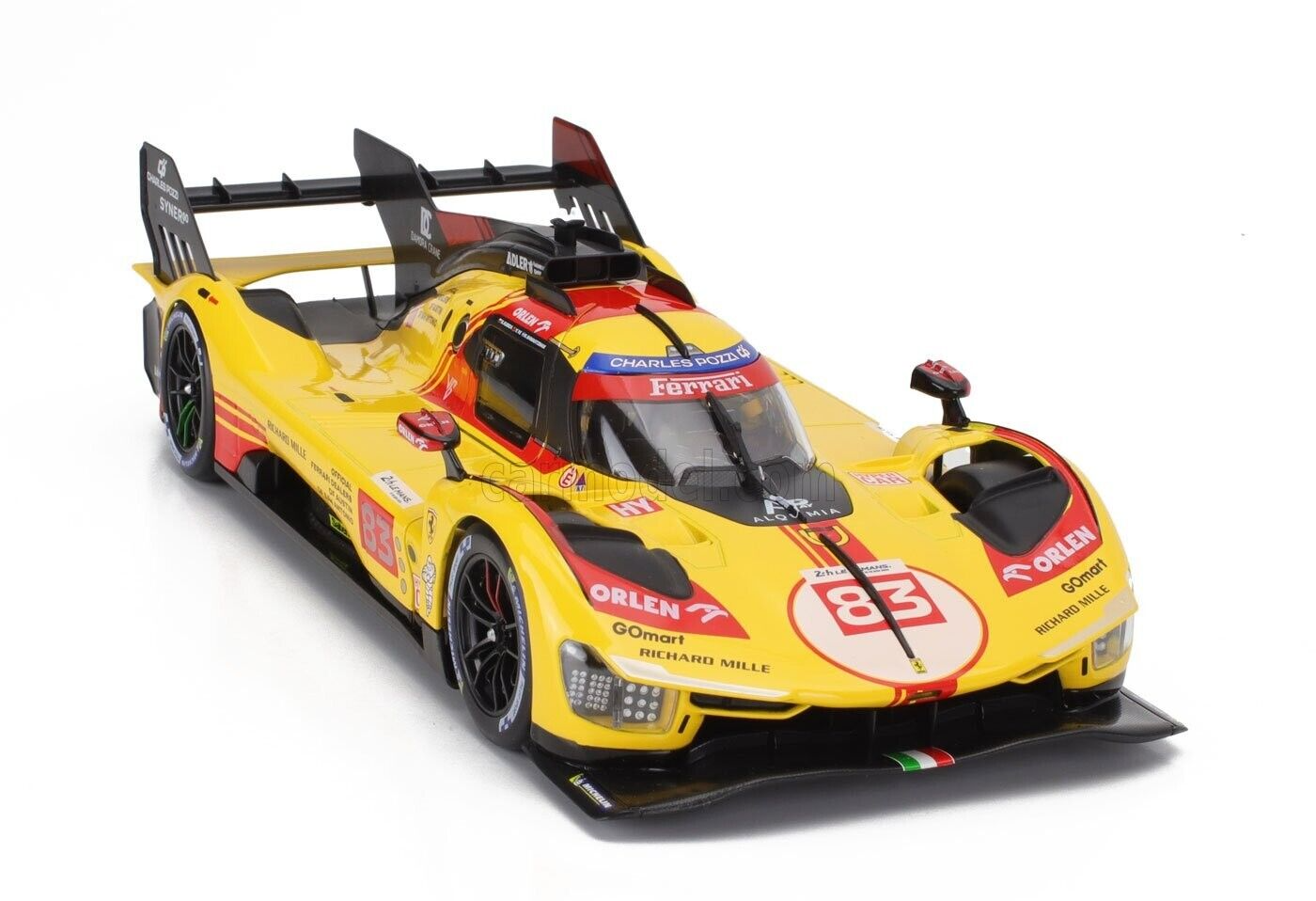 Bburago Ferrari 499P 3.0L Turbo V6 #83 Team Ferrari AF Corse 2025 24hr Le Mans - Yellow 1:18 WITH DISPLAY
