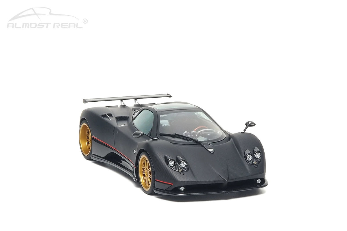 Almost-Real 2005 Pagani Zonda F Matte Carbon Black w/ Red Stripe 1:18