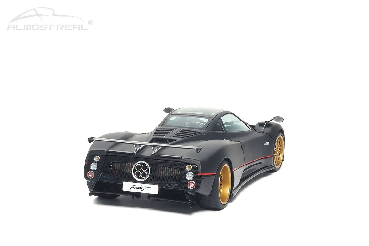 Almost-Real 2005 Pagani Zonda F Matte Carbon Black w/ Red Stripe 1:18