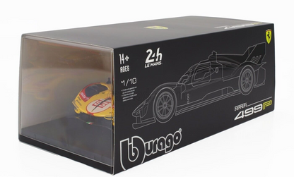 Bburago Ferrari 499P 3.0L Turbo V6 #83 Team Ferrari AF Corse 2025 24hr Le Mans - Yellow 1:18 WITH DISPLAY
