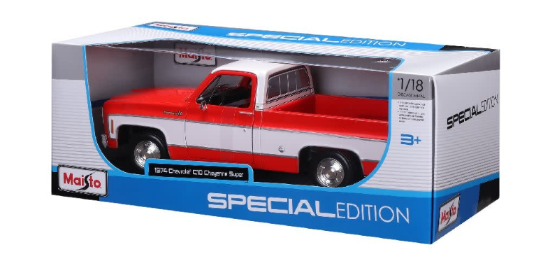 Maisto 1974 Chevrolet C-10 Pickup Truck Cheyenne Red and White 1:18