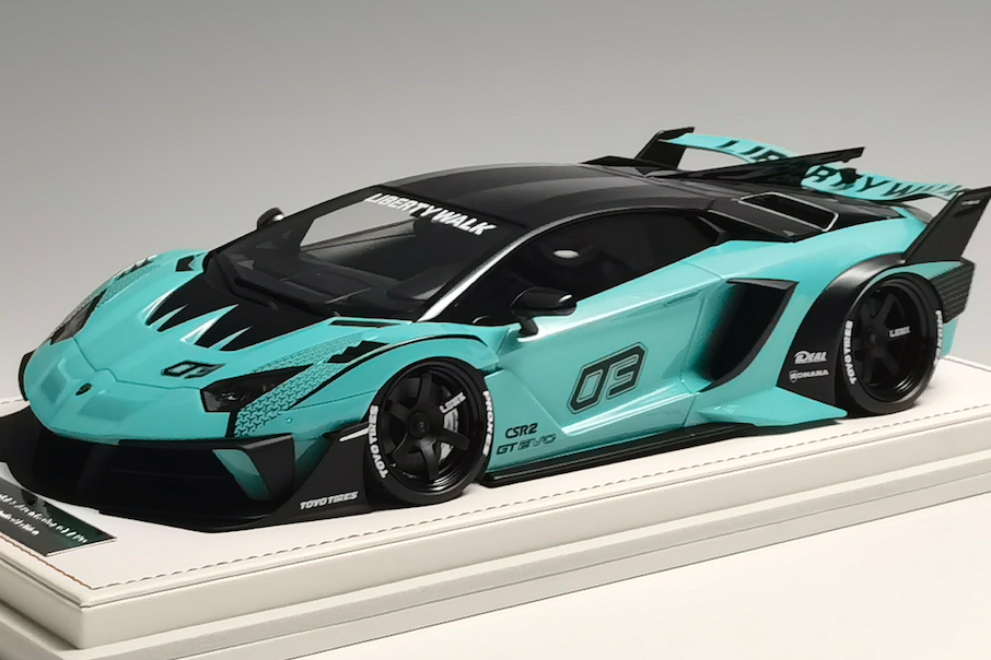 Ivy Merit Lamborghini Aventador GT Evo LB Silhouette Works Tiffany Blue 1:18 WITH DISPLAY