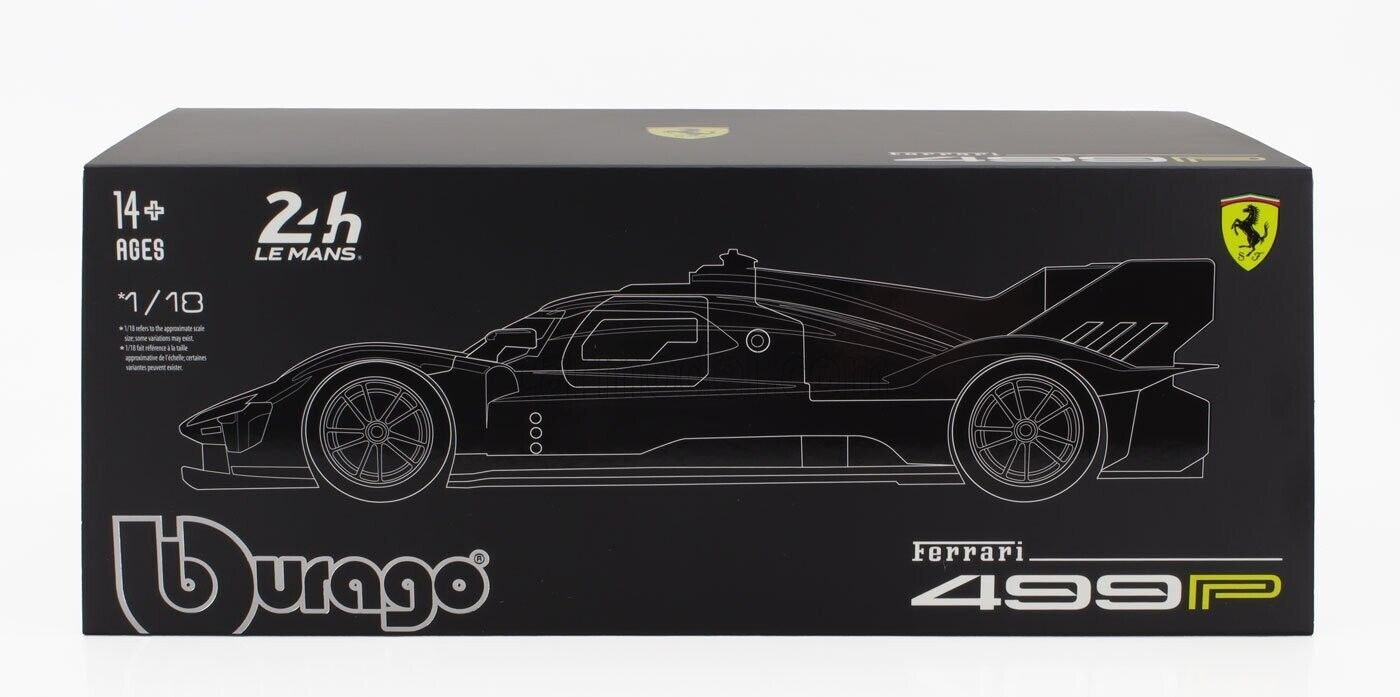 Bburago Ferrari 499P 3.0L Turbo V6 #83 Team Ferrari AF Corse 2025 24hr Le Mans - Yellow 1:18 WITH DISPLAY