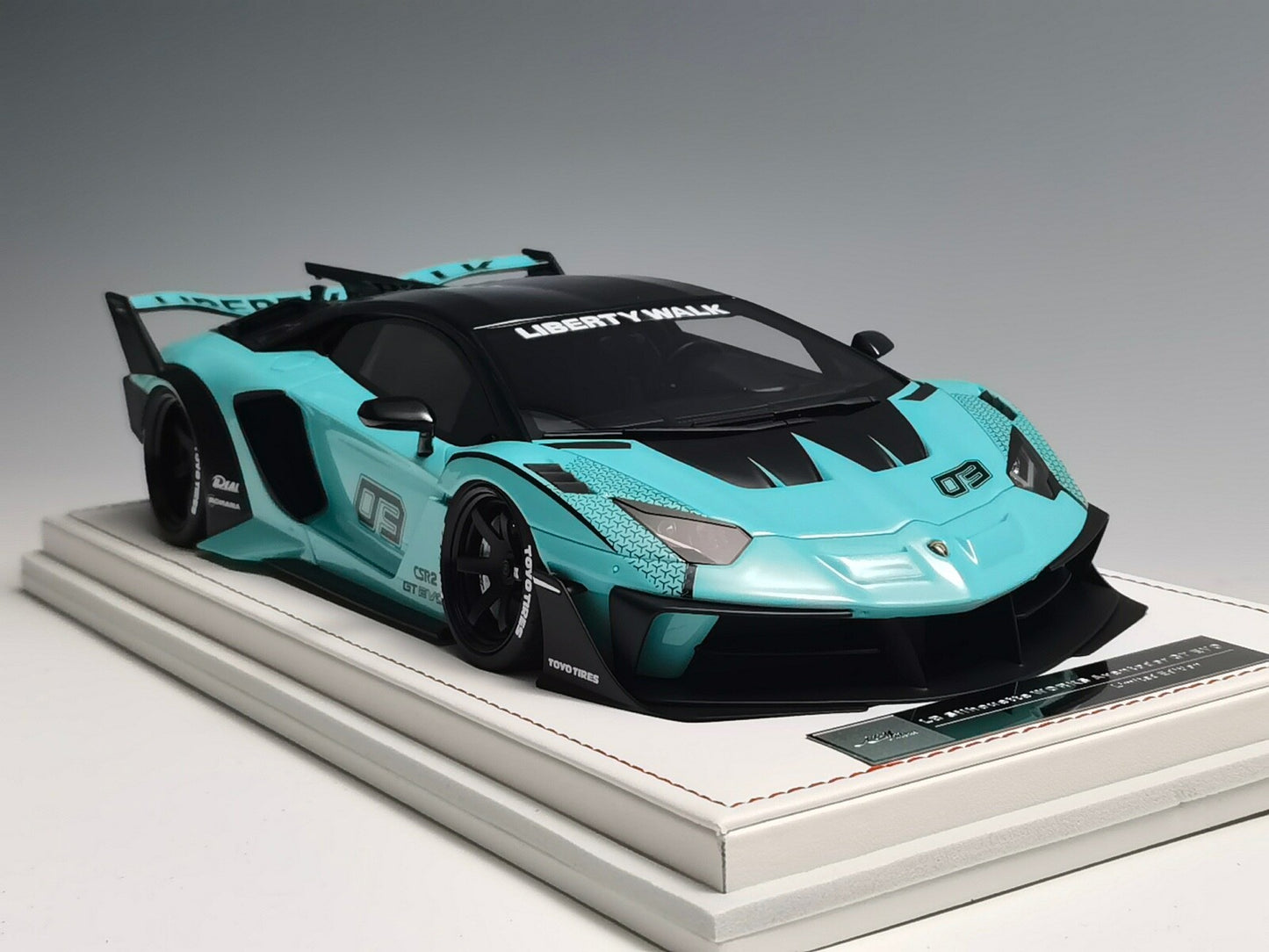 Ivy Merit Lamborghini Aventador GT Evo LB Silhouette Works Tiffany Blue 1:18 WITH DISPLAY