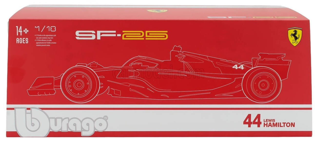 Bburago Ferrari F1 SF-25 Team Scuderia Ferrari HP #44 Miami GP 2025 (Hamilton) Red WITH CASE 1:18