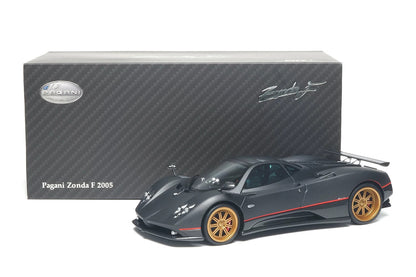 Almost-Real 2005 Pagani Zonda F Matte Carbon Black w/ Red Stripe 1:18