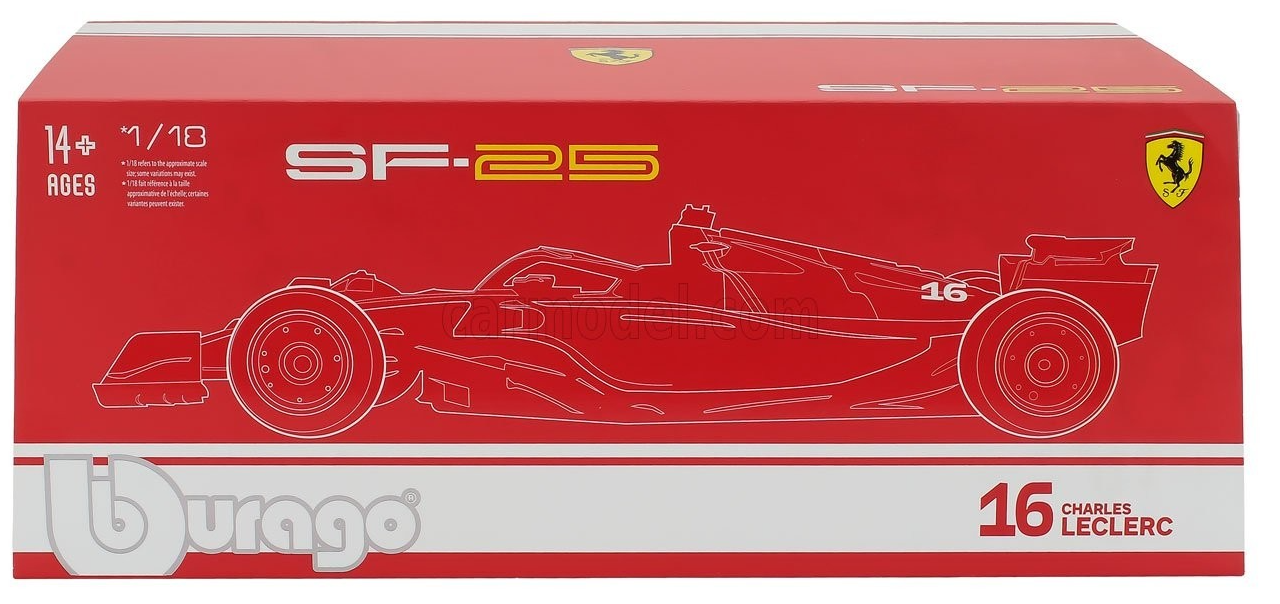 Bburago Ferrari F1 SF-25 Team Scuderia #16 (LeClerc) Season 2025 Red WITH CASE 1:18