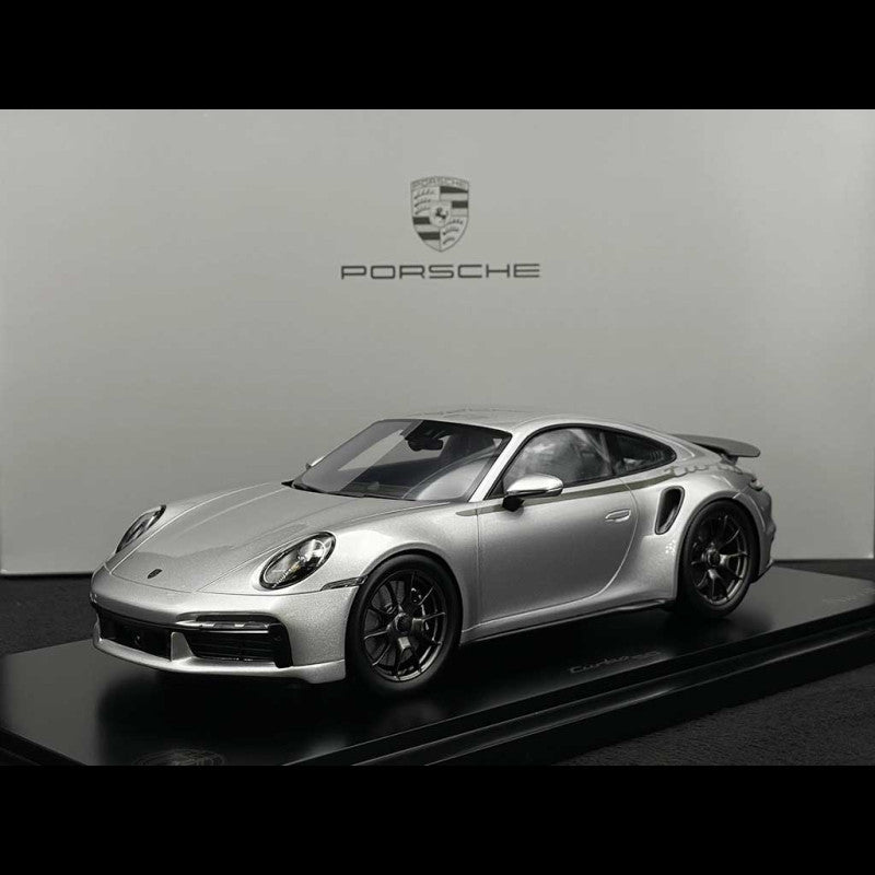 Spark-Model 2024 Porsche 911 Turbo (992) 50th Anniversary WITH DISPLAY GT Silver Metallic 1:18