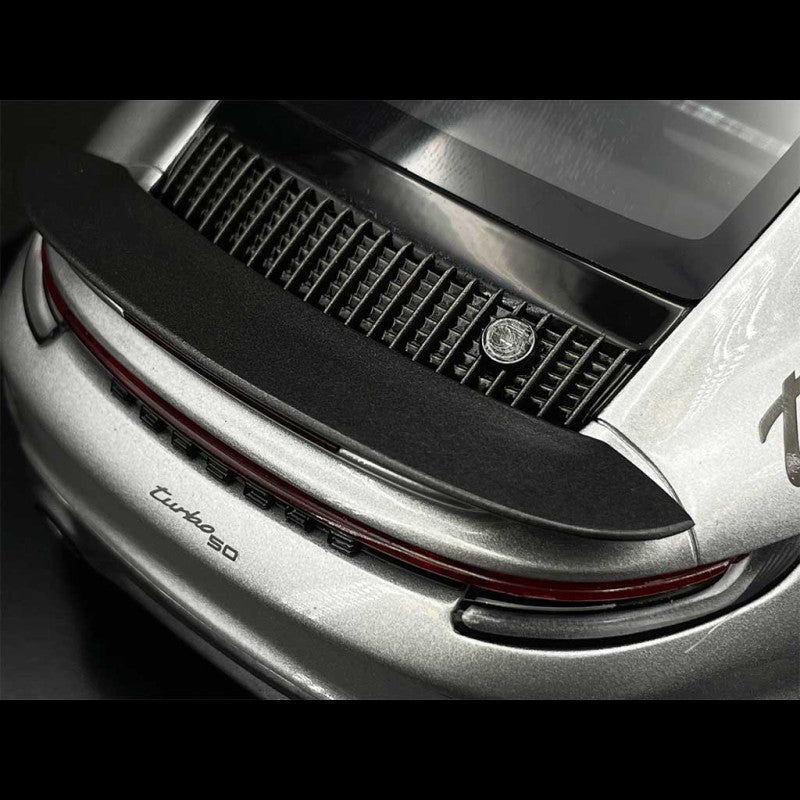 Spark-Model 2024 Porsche 911 Turbo (992) 50th Anniversary WITH DISPLAY GT Silver Metallic 1:18