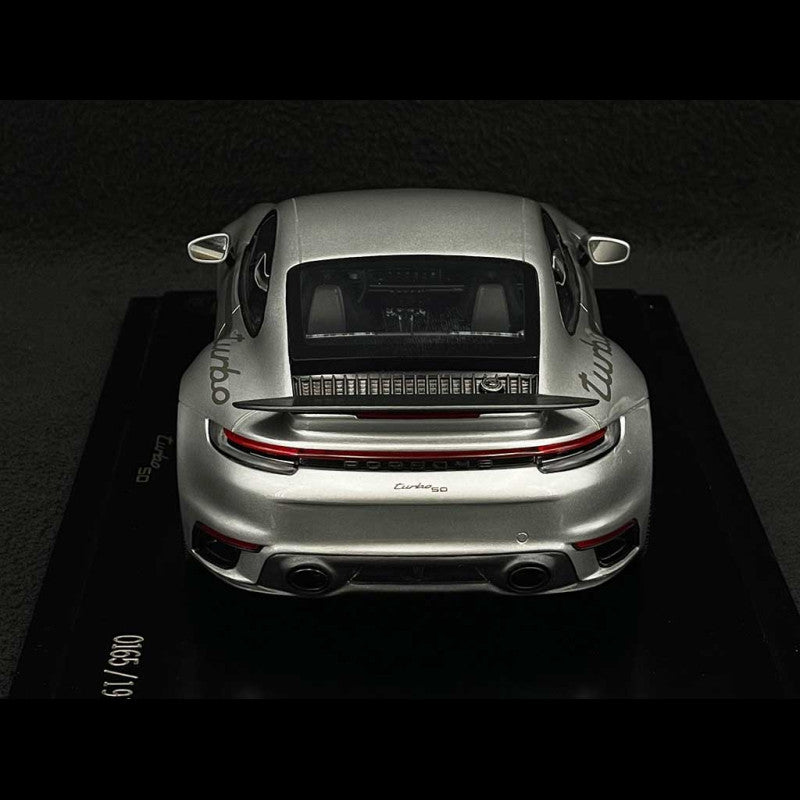 Spark-Model 2024 Porsche 911 Turbo (992) 50th Anniversary WITH DISPLAY GT Silver Metallic 1:18